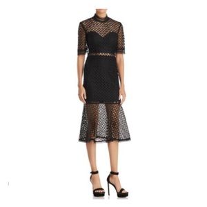 Bardot Fiona mesh trumpet dress. Black. 8/Med